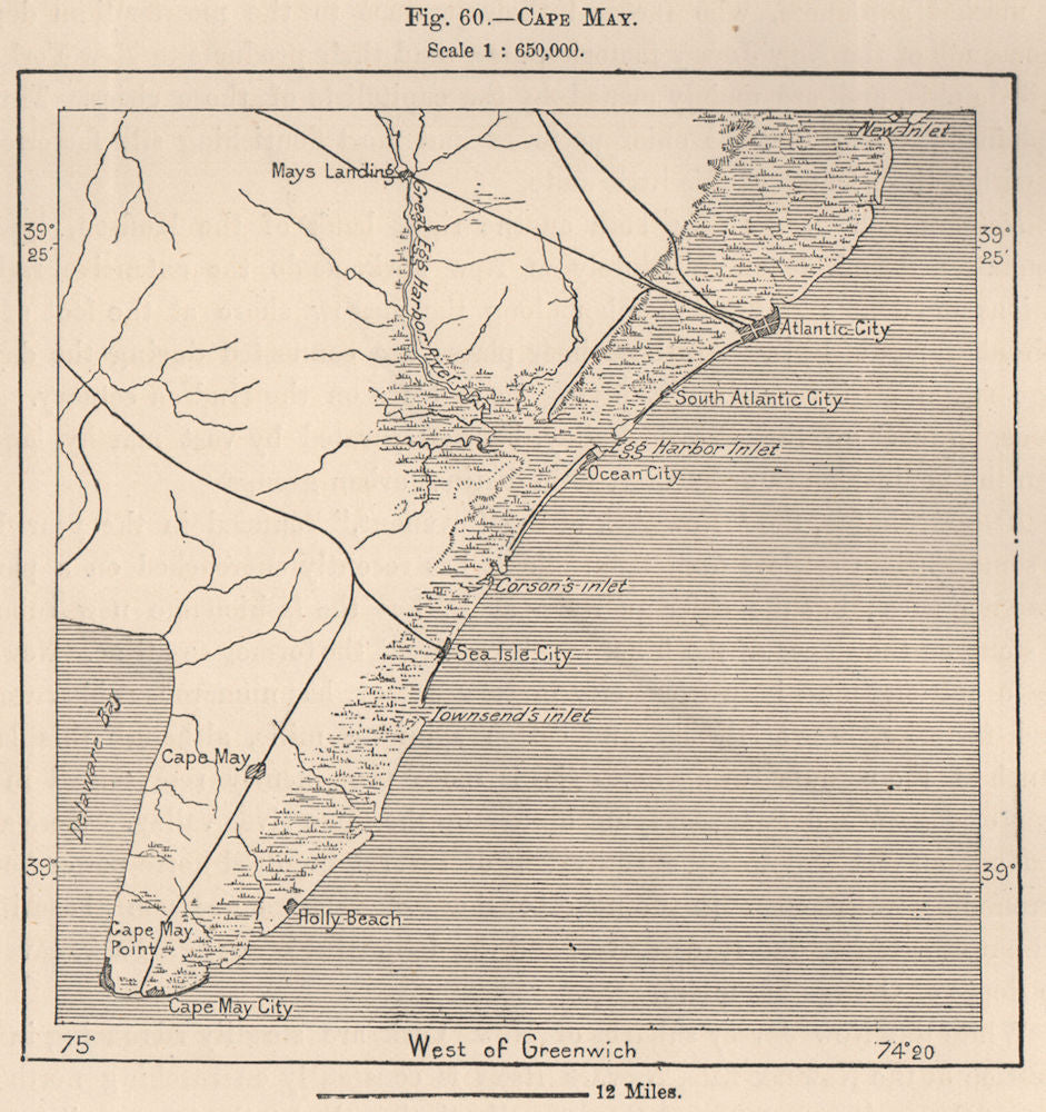 Cape May. New Jersey 1885 old antique vintage map plan chart